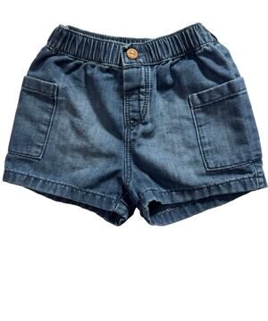 H&M Girls 18-24 Months Denim Shorts Blue Elastic Waist Patch Pockets